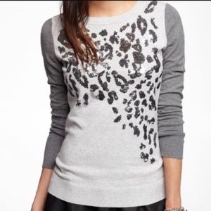 Express Pullover Sweater w Sequin Cheetah Print